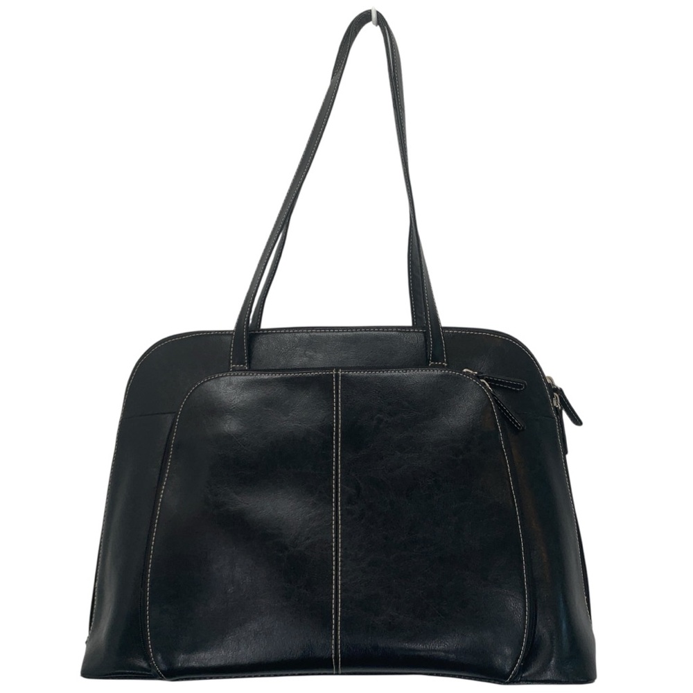 Vintage Buxton Laptop Shoulder Bag Purse Black Leather